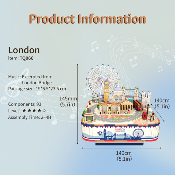 Tonecheer, Muziekdoosje, DIY 3D Houten Puzzel, London, TQ066, 14x14x14,5cm - Afbeelding 3