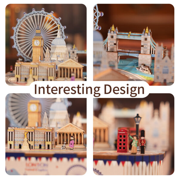 Tonecheer, Muziekdoosje, DIY 3D Houten Puzzel, London, TQ066, 14x14x14,5cm - Afbeelding 4