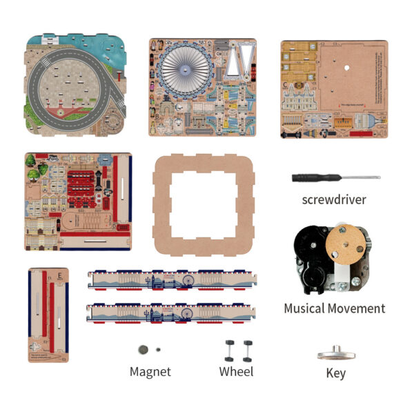 Tonecheer, Muziekdoosje, DIY 3D Houten Puzzel, London, TQ066, 14x14x14,5cm - Afbeelding 5