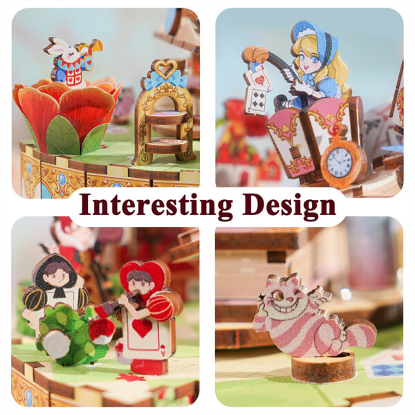 Tonecheer, Muziekdoosje, DIY 3D Houten Puzzel, Alice's Tea Party, TQ073, 13,7x13,2x20,9cm - Afbeelding 3