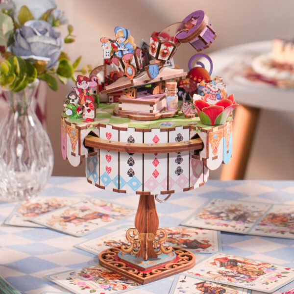 Tonecheer, Muziekdoosje, DIY 3D Houten Puzzel, Alice's Tea Party, TQ073, 13,7x13,2x20,9cm - Afbeelding 4
