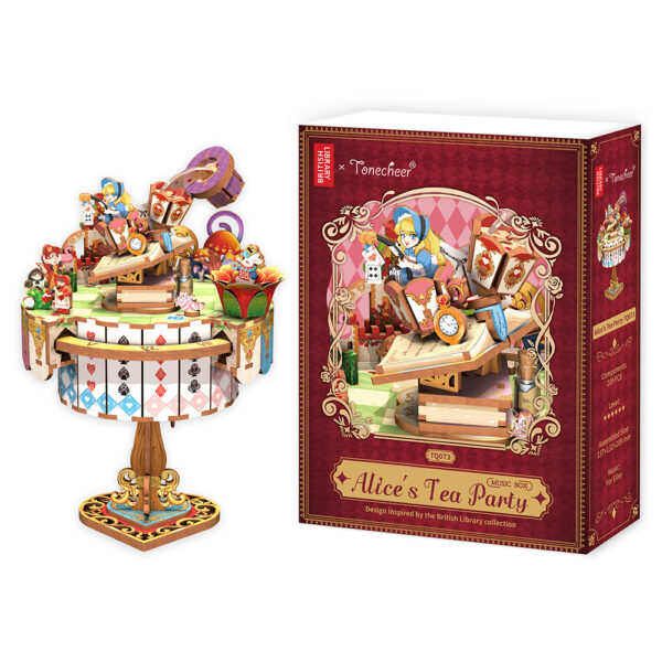 Tonecheer, Muziekdoosje, DIY 3D Houten Puzzel, Alice's Tea Party, TQ073, 13,7x13,2x20,9cm - Afbeelding 6