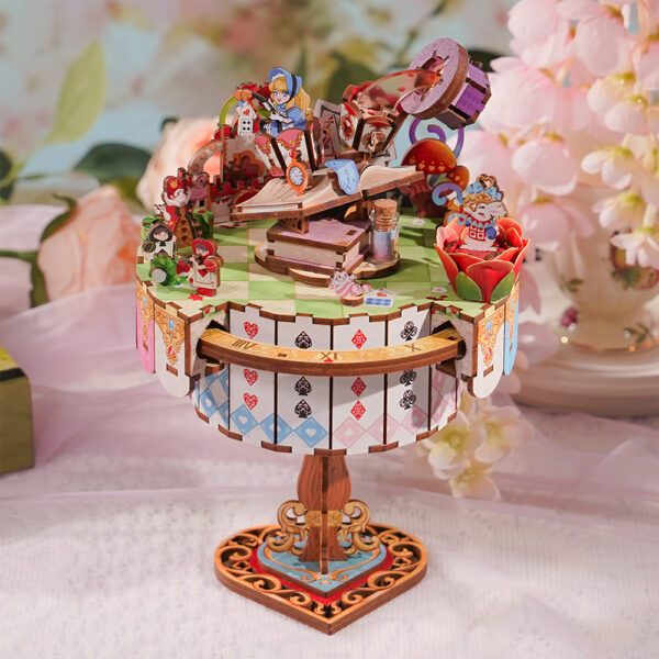 Tonecheer, Muziekdoosje, DIY 3D Houten Puzzel, Alice's Tea Party, TQ073, 13,7x13,2x20,9cm - Afbeelding 8