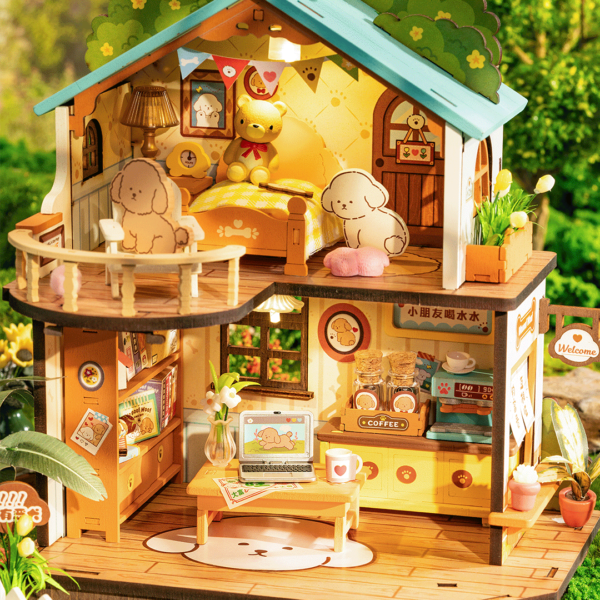 Robotime, DIY Huisje Puppy's Cozy Villa met LED verlichting DG169, 22x18,3x23,5cm - Afbeelding 4