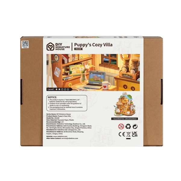 Robotime, DIY Huisje Puppy's Cozy Villa met LED verlichting DG169, 22x18,3x23,5cm - Afbeelding 7