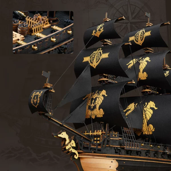 Robotime, 3D Houten Puzzel, The Seahorse Barque, MCB02, 39x18x47cm - Afbeelding 3