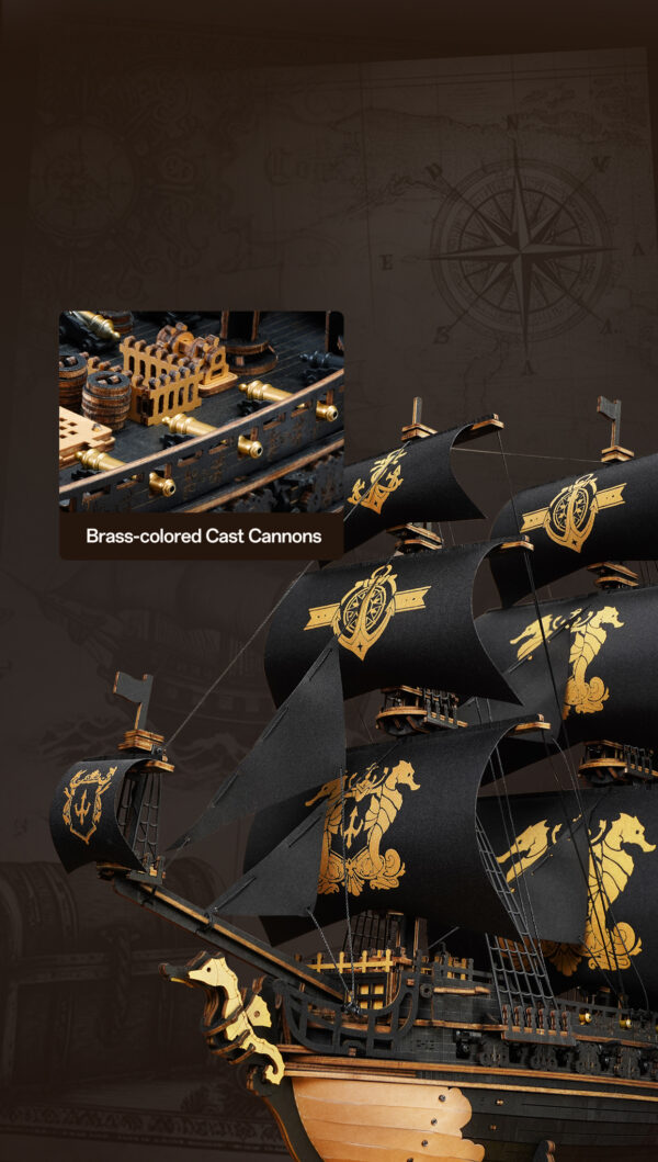 Robotime, 3D Houten Puzzel, The Seahorse Barque, MCB02, 39x18x47cm - Afbeelding 4