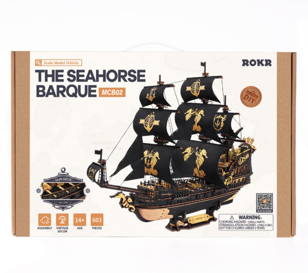 Robotime, 3D Houten Puzzel, The Seahorse Barque, MCB02, 39x18x47cm - Afbeelding 8