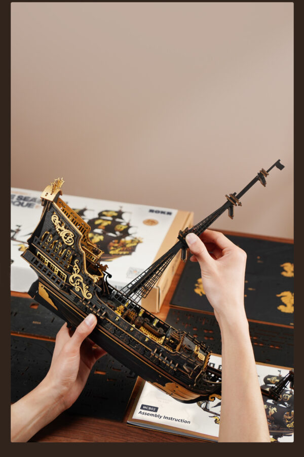 Robotime, 3D Houten Puzzel, The Seahorse Barque, MCB02, 39x18x47cm - Afbeelding 10