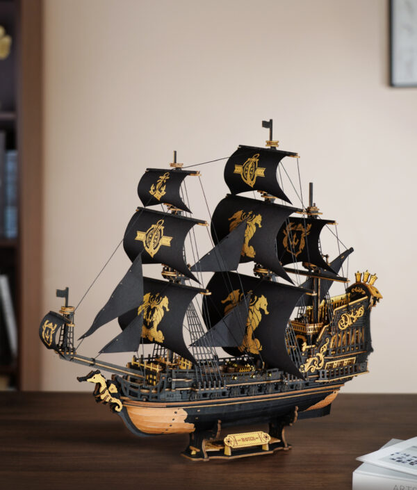 Robotime, 3D Houten Puzzel, The Seahorse Barque, MCB02, 39x18x47cm - Afbeelding 11