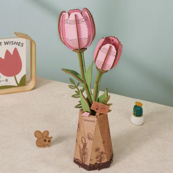 Robotime, DIY Wooden Flower Pink Tulip, TW082, 9x6,5x22,5 - Afbeelding 3
