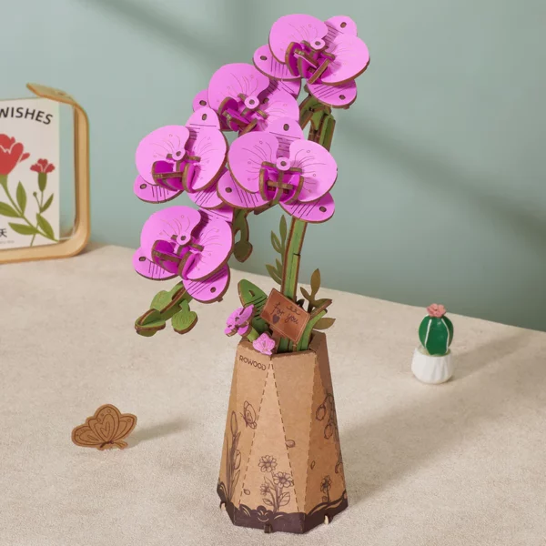 Robotime, DIY Wooden Flower Purple Moth Orchid, TW091, 10x5,8x22cm - Afbeelding 3