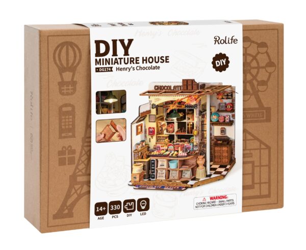 Robotime, Henry's Chocolate, DIY Miniatuurhuis, DG174, 23,5x17,5x22,0 cm - Afbeelding 6