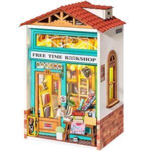 Robotime DIY huisje, Free Time Bookshop, DS008, 8,5 x 6,2 x 12,8 cm