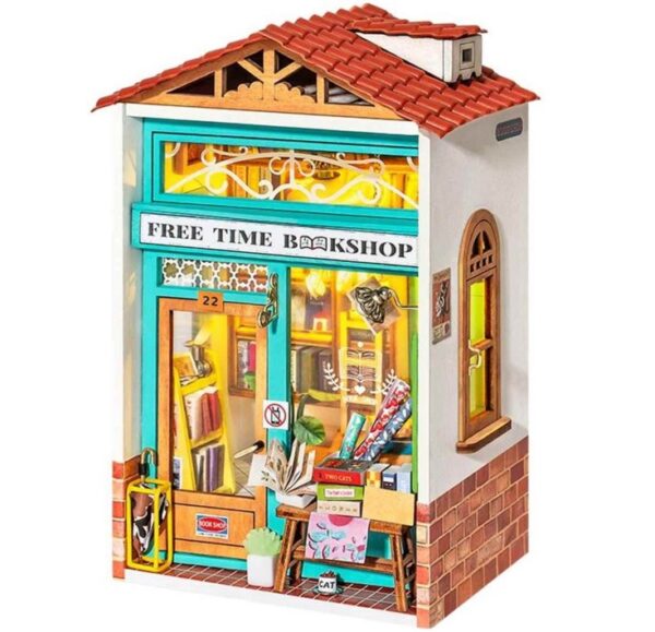 Robotime DIY huisje, Free Time Bookshop, DS008, 8,5 x 6,2 x 12,8 cm