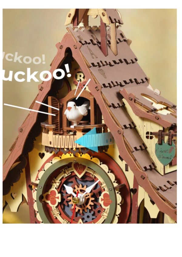 Robotime, 3D Houten Puzzel, Cuckoo Clock, LC901C, 21x17x34 cm - Afbeelding 3