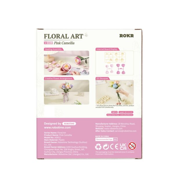 Robotime, DIY 3D Puzzel Pink Camellia, AD011, 7x9x34,5cm - Afbeelding 3