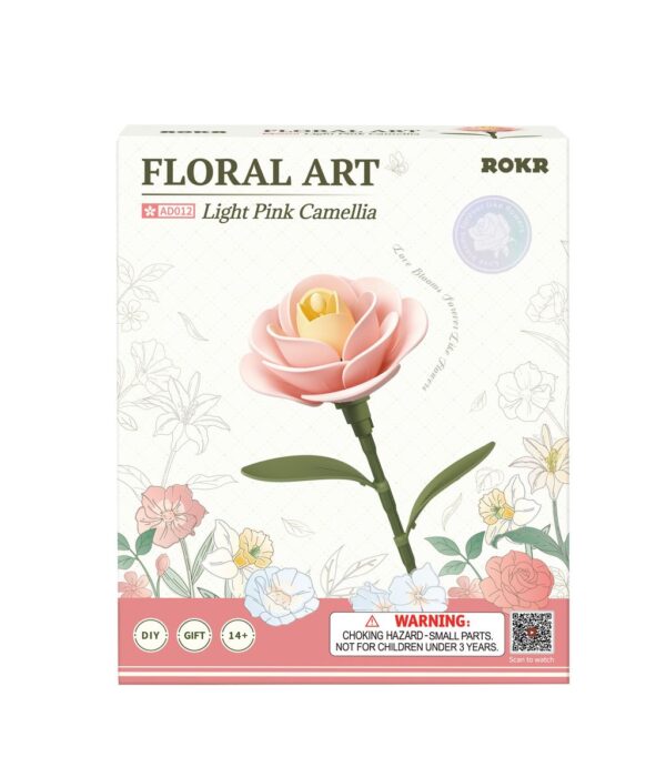 Robotime, DIY 3D Puzzel Light Pink Camellia, AD012, 7x9x34,5cm - Afbeelding 2
