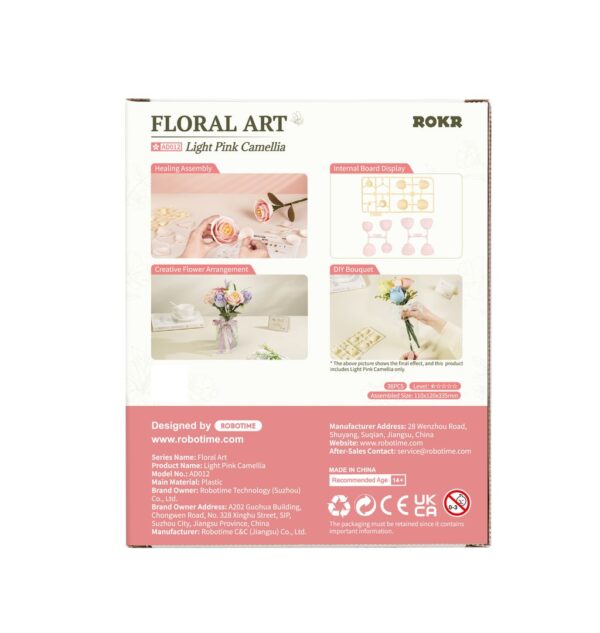 Robotime, DIY 3D Puzzel Light Pink Camellia, AD012, 7x9x34,5cm - Afbeelding 3