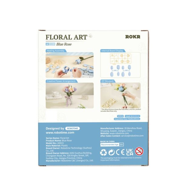 Robotime, DIY 3D Puzzel Blue Rose, AD021, 7x9x34,5cm - Afbeelding 3