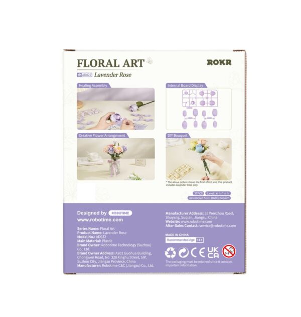 Robotime, DIY 3D Puzzel Lavender Rose, AD022, 7x9x34,5cm - Afbeelding 3