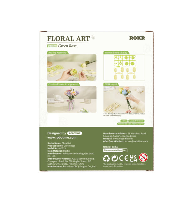 Robotime, DIY 3D Puzzel Green Rose, AD023, 7x9x34,5cm - Afbeelding 3