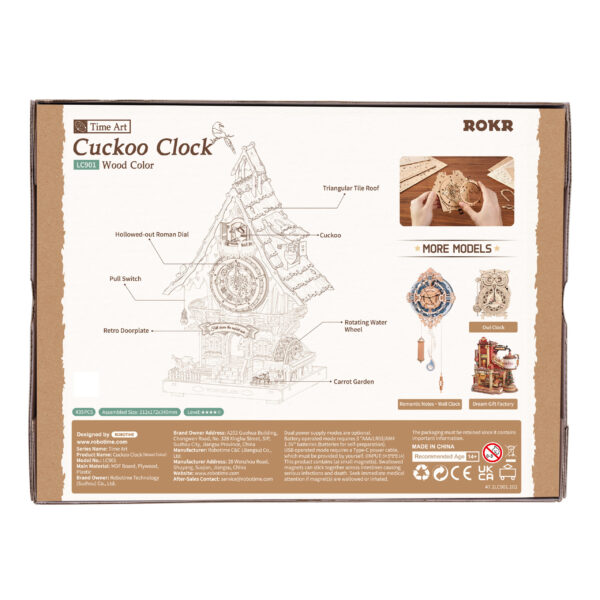 Robotime, 3D Houten Puzzel, Cuckoo Clock (Wood colour), LC901, 21x17x34 cm - Afbeelding 2