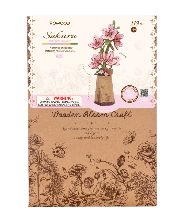 Robotime, DIY Houten Bloem, Sakura, TW101, 9x7,5x22,5 cm - Afbeelding 2