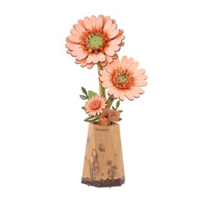 Robotime, DIY Houten Bloem, Light Orange Gerbera, TW111, 10,8x6,5x22,1cm