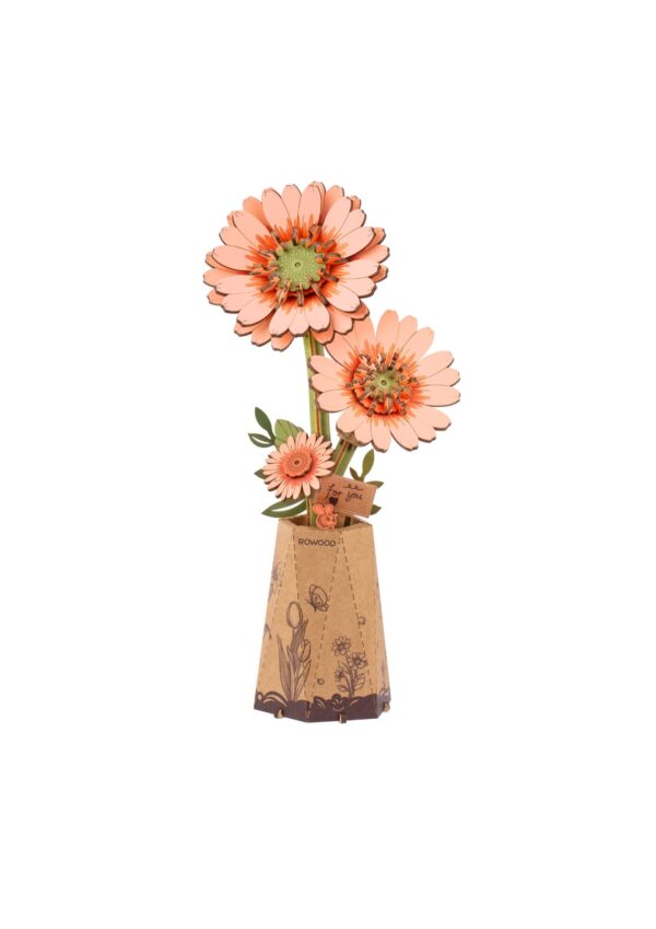 Robotime, DIY Houten Bloem, Light Orange Gerbera, TW111, 10,8x6,5x22,1cm