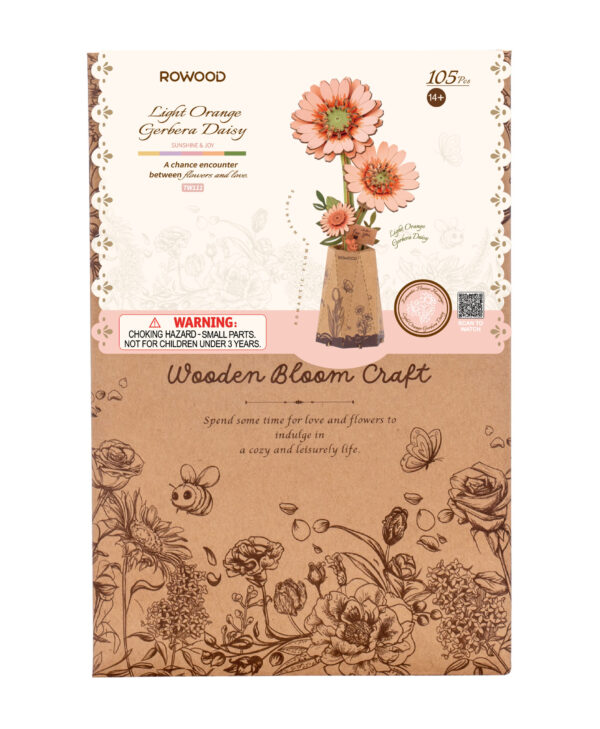 Robotime, DIY Houten Bloem, Light Orange Gerbera, TW111, 10,8x6,5x22,1cm - Afbeelding 2