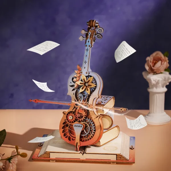 Robotime, Muziekdoos, DIY 3D Houten Puzzel, Magic Cello Symphony of Gorgeous Dreams, AMK63M, 20,5x18,5x23,5cm - Afbeelding 5