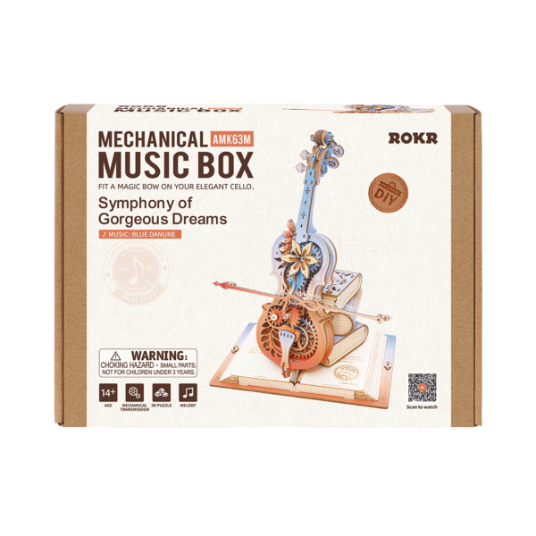 Robotime, Muziekdoos, DIY 3D Houten Puzzel, Magic Cello Symphony of Gorgeous Dreams, AMK63M, 20,5x18,5x23,5cm - Afbeelding 6