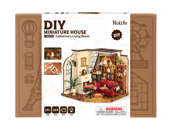 Robotime, Catherine's Living Room, DIY Miniatuurhuis, DG175, 21,2x18,5x17,8 cm - Afbeelding 6