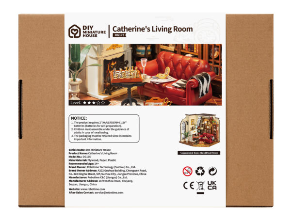 Robotime, Catherine's Living Room, DIY Miniatuurhuis, DG175, 21,2x18,5x17,8 cm - Afbeelding 7