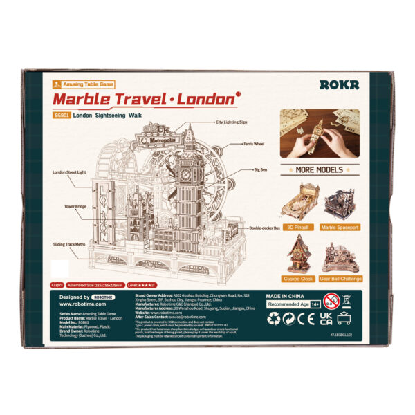 Robotime, 3D DIY Houten Modelbouwpakket Marble Travel "London", Marble Spaceport, EGB01, 22,5x15,5x23,5cm - Afbeelding 3