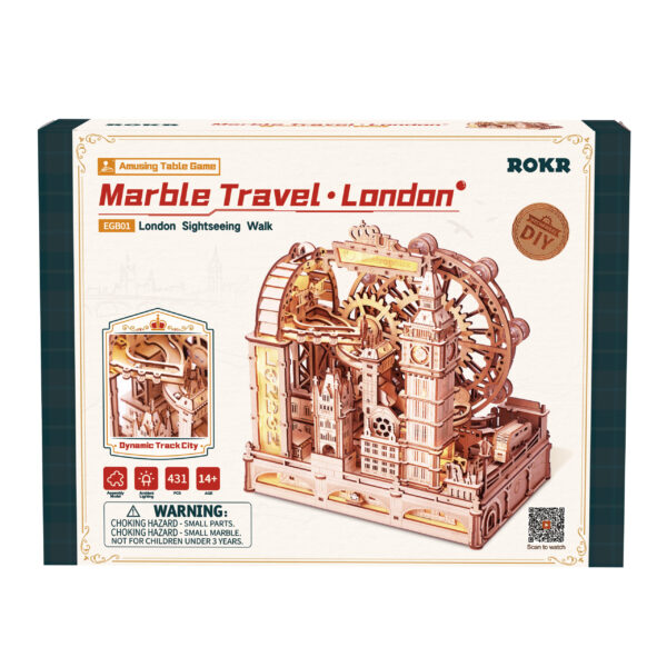 Robotime, 3D DIY Houten Modelbouwpakket Marble Travel "London", Marble Spaceport, EGB01, 22,5x15,5x23,5cm - Afbeelding 4