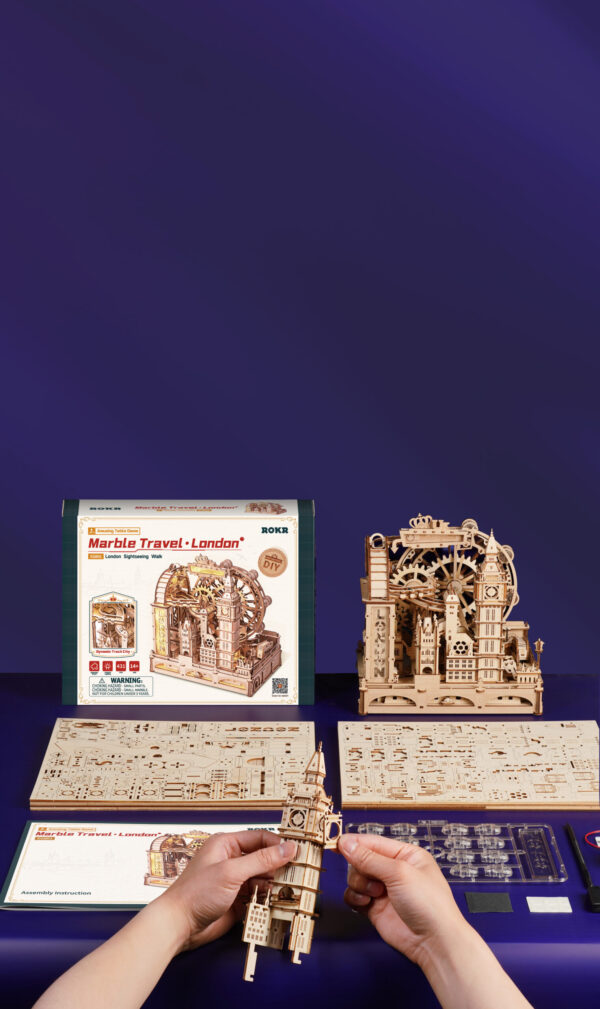 Robotime, 3D DIY Houten Modelbouwpakket Marble Travel "London", Marble Spaceport, EGB01, 22,5x15,5x23,5cm - Afbeelding 11