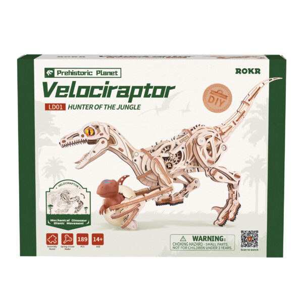 Robotime, DIY 3D Modelbouwpakket Velociraptor Dinosaurus, LD01, 41,5x10,5x21cm - Afbeelding 3
