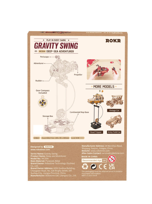 Robotime, 3D Houten Puzzel, Deep-Sea Adventurer, DIY Pendulum, MCD04, 14x9,5x36,5cm - Afbeelding 2