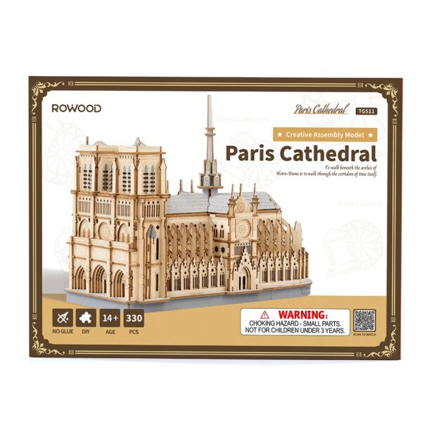 Robotime, DIY 3D Houten Modelbouwpakket, Paris Cathedral, TG511, 25,7x12,6x22,8cm - Afbeelding 6
