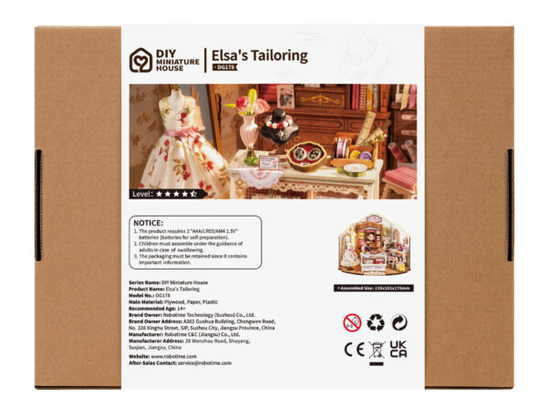 Robotime, DIY Miniatuurhuis, Elsa's Tailoring, DG178, 23,8x16,5x17,5 cm - Afbeelding 14