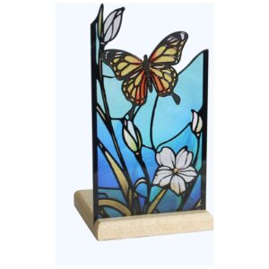 Waxinelichtjeshouder met houten voet Vlinder, Art Light, 25001BF, 10,3x10,3x19,5cm