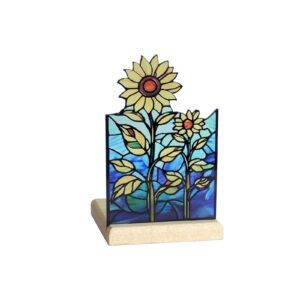 Waxinelichtjeshouder met houten voet Zonnebloem, Art Light, 25001SF, 10,3x10,3x15,6cm