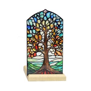 Waxinelichtjeshouder met houten voet Levensboom, Art Light, 25001TL, 10,3x10,3x18,3cm