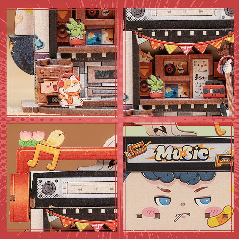 Cutebee, 3D Houten Puzzel, Talebox Corner-Record Store, CWGA109, 9x6,4x10cm - Afbeelding 4