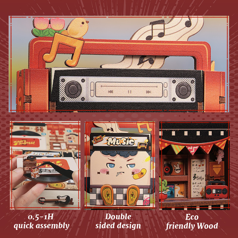 Cutebee, 3D Houten Puzzel, Talebox Corner-Record Store, CWGA109, 9x6,4x10cm - Afbeelding 7