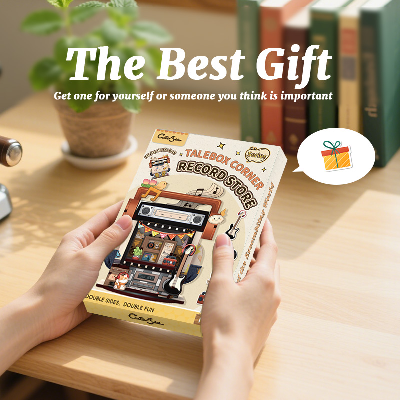 Cutebee, 3D Houten Puzzel, Talebox Corner-Record Store, CWGA109, 9x6,4x10cm - Afbeelding 6