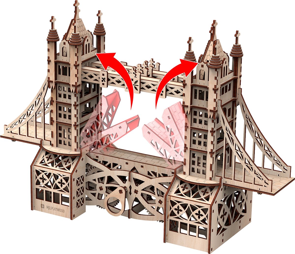 Mr. Playwood 3D Houten Puzzel, Tower Bridge, 10401, 54x36x16cm - Afbeelding 3