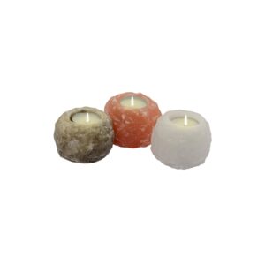 Himalaya Salt Dreams, set waxinhouders van zoutkristal ROCK-TRIO, Oranje, Wit en Grijs, 60024